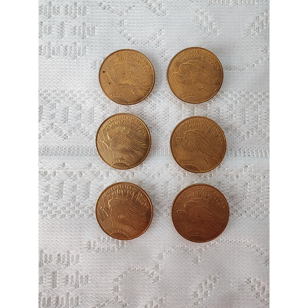 Vintage St Gaudin Button Covers Twenty Dollar Eagle Coins Metal Gold Tone Lot 6